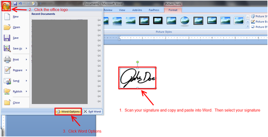 how to insert a signature into word document